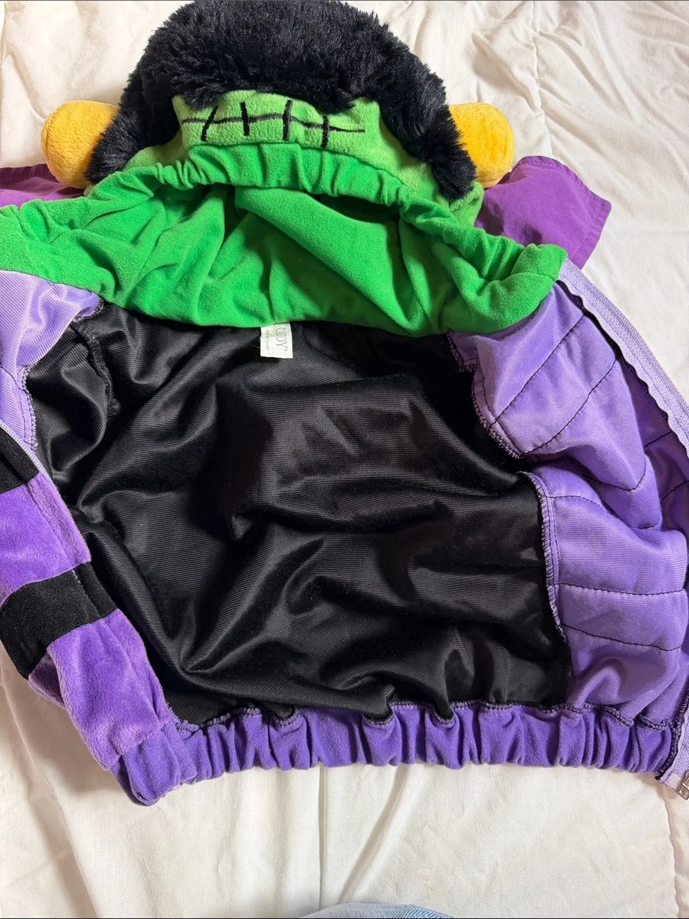 Kids Purple & Green Frankenstein Hooded Costume Jacket with Cape